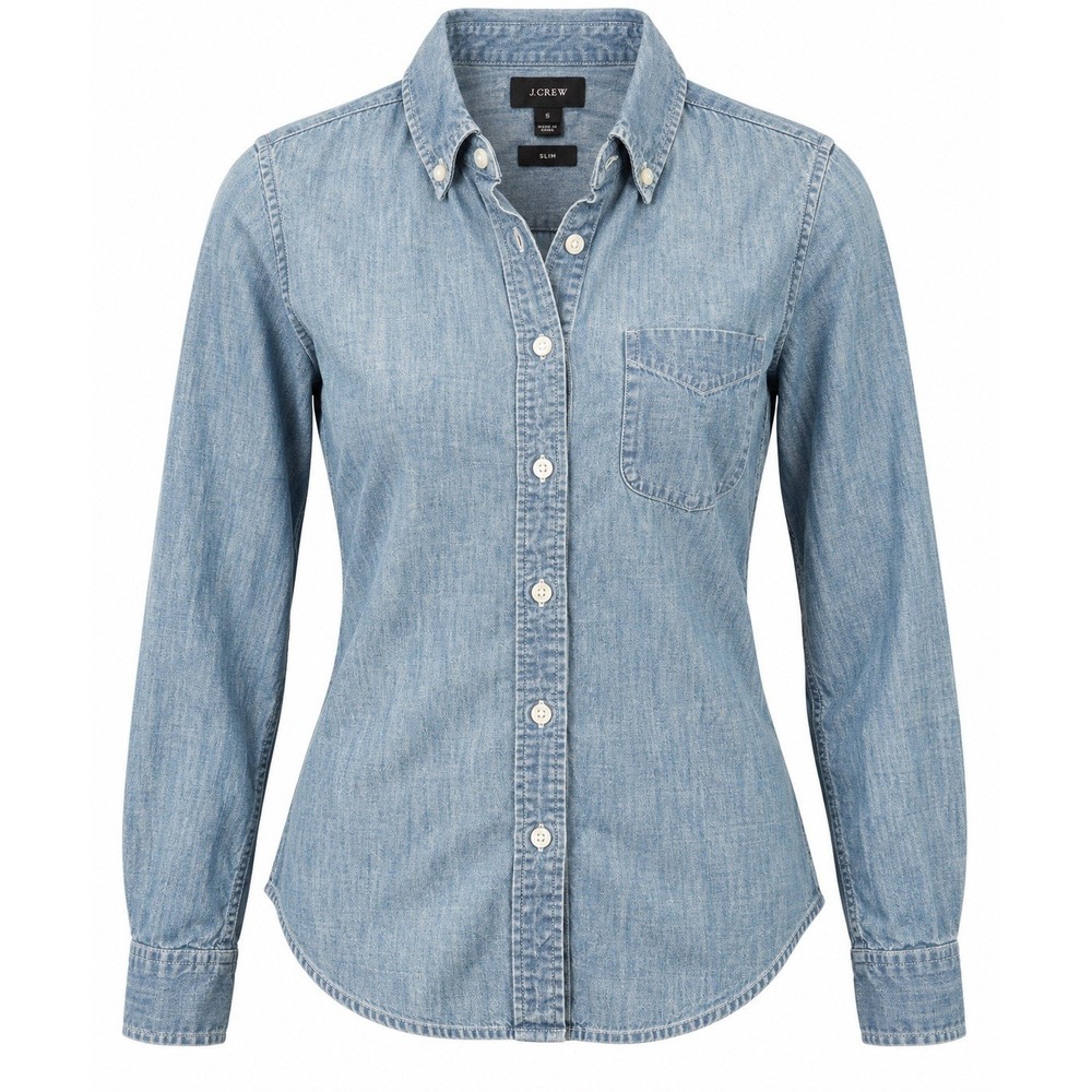 J.Crew Slim Chambray Shirt Women S Blue Button Down Long Sleeve Cotton Denim